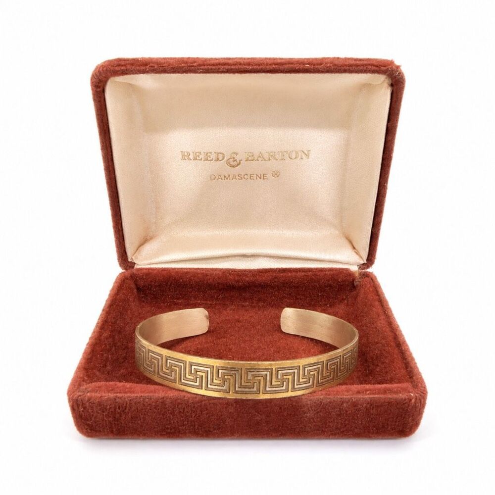 Reed & Barton Damascene Greek key gold silver cuff bracelet
